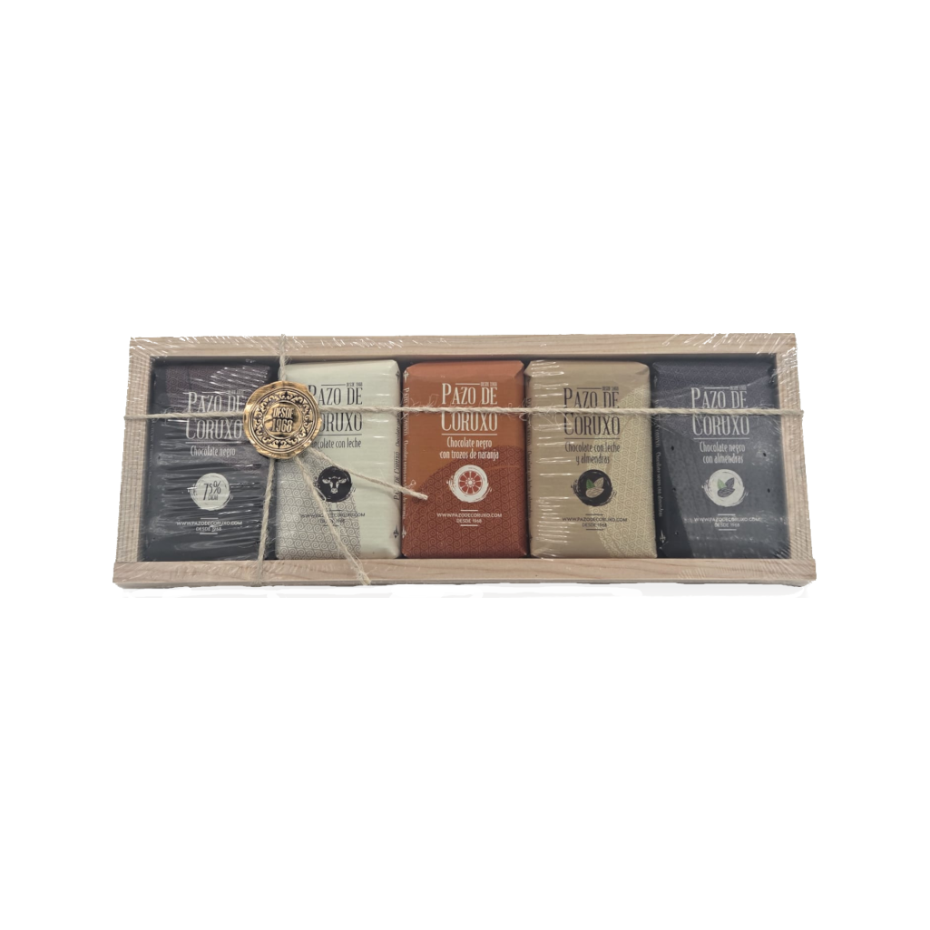 Estuche de madera surtido 5 chocolates de Pazo de Coruxo